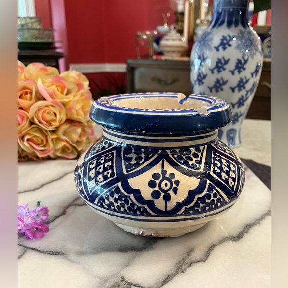 Moroccan Handmade Ceramic Ashtray Smokeless Cigar Exquisite 2-piece Design - Picture 4 of 13